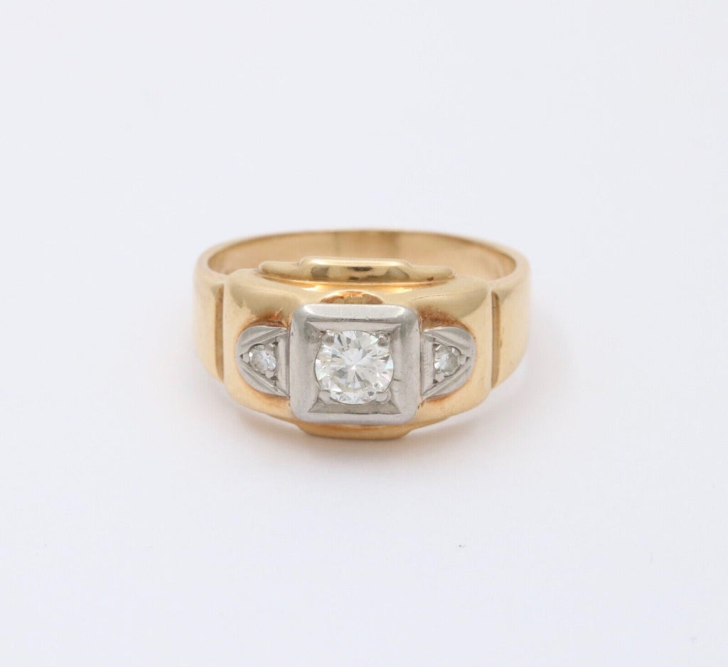Vintage 14K Two Tone Gold Diamond Ring Band. Unisex Ring.