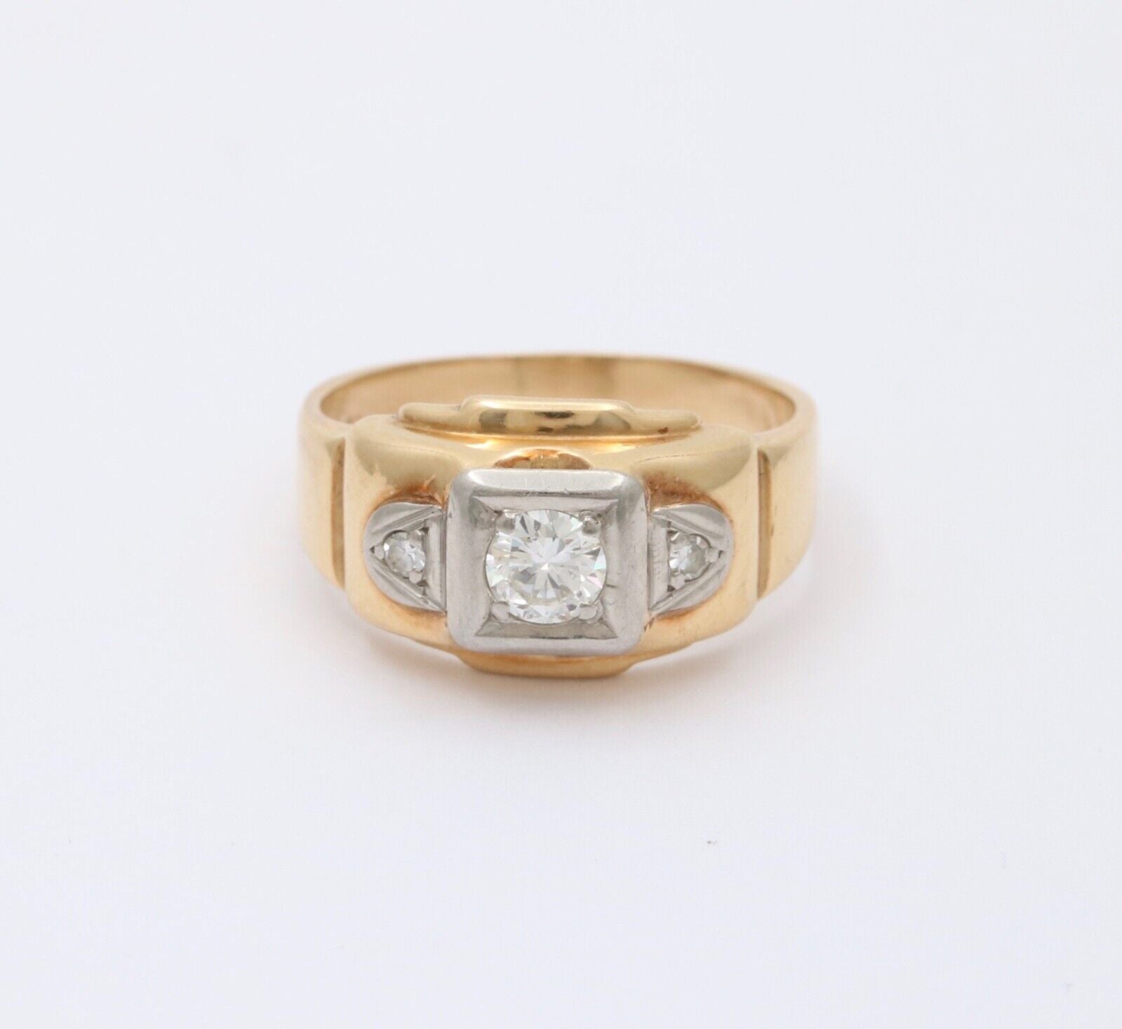 Vintage 14K Two Tone Gold Diamond Ring Band. Unisex Ring.