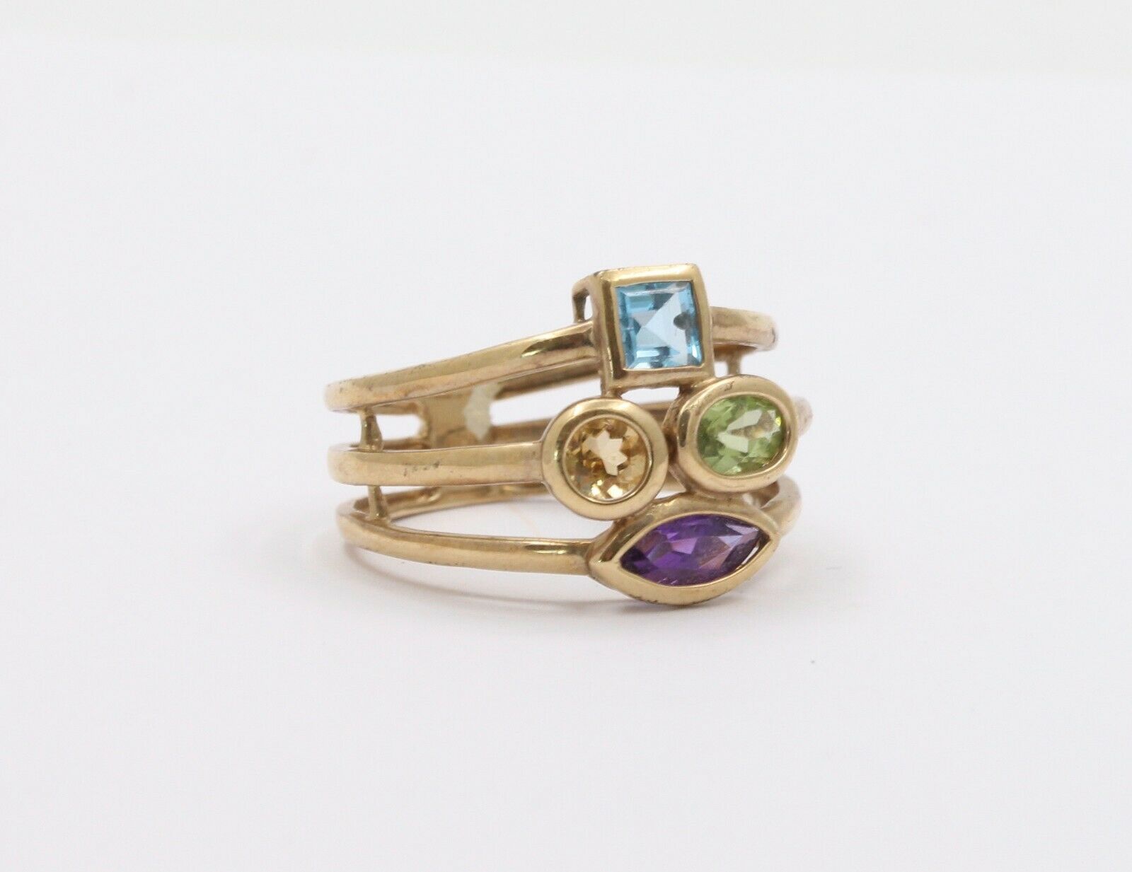 Vintage 10K Yellow Gold Multi Color Gem Stones Ring