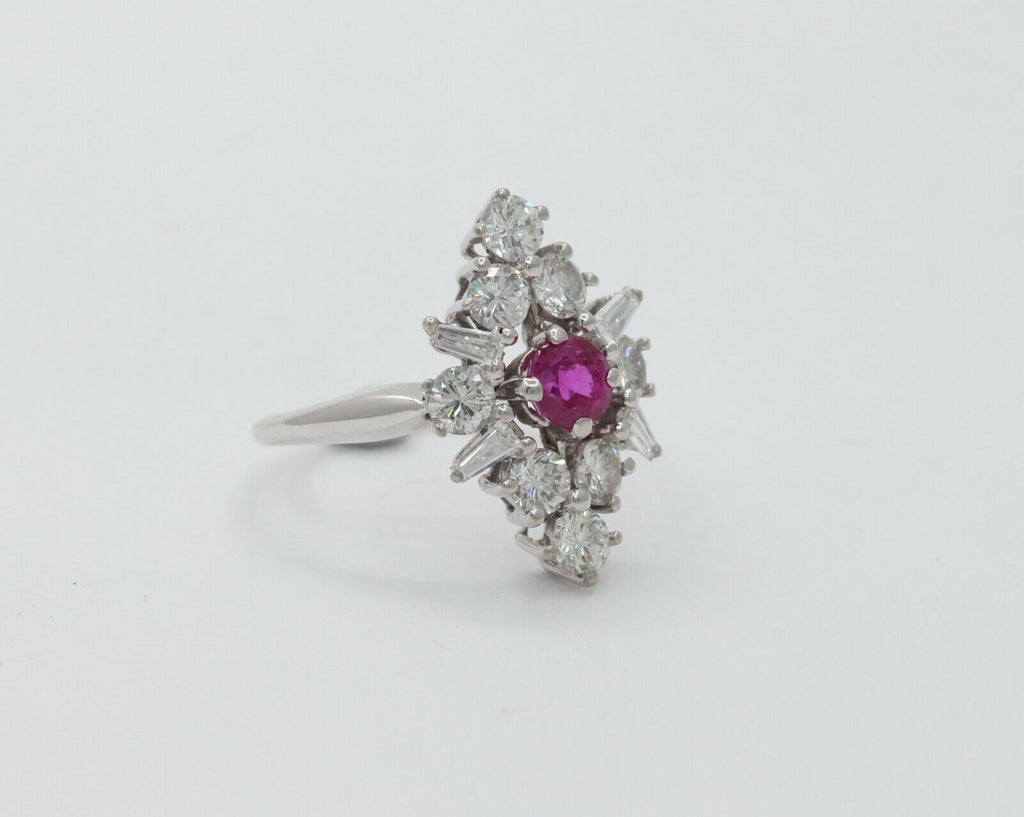 Vintage 14K White Gold Ruby Diamond Alternative Engagement Ring