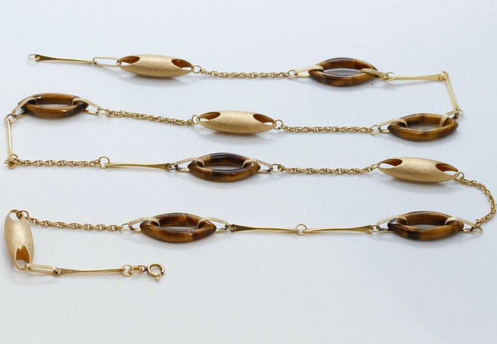 Rare and Unique Tiger Eye 18K Yellow Gold Necklace