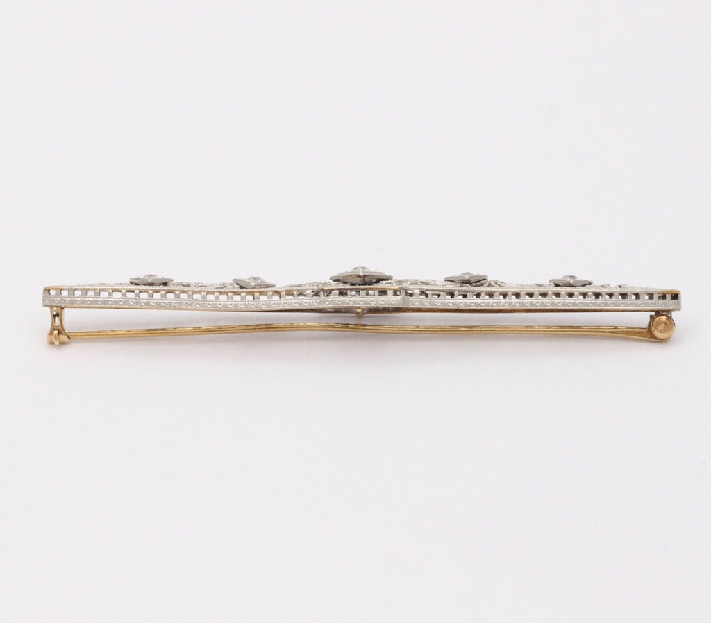 Art Deco Diamonds 14K White and Yellow Gold Brooch Pin