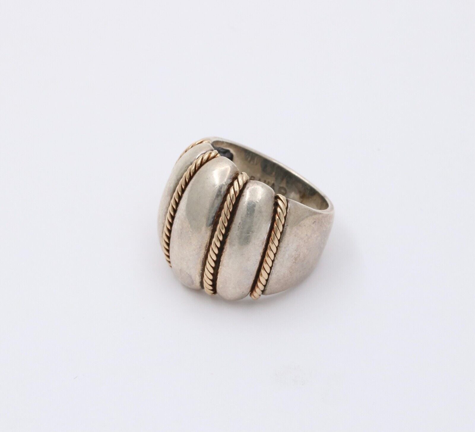 Vintage Kabana 14K Gold & String Silver Wide Ring Band