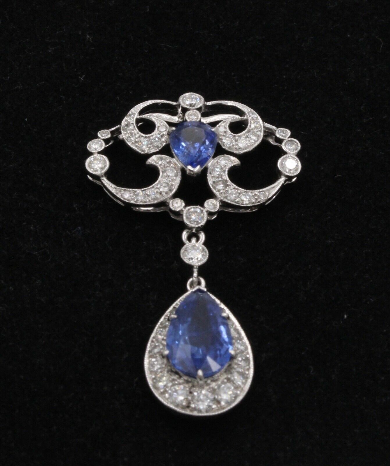 Elegant Blue Sapphires Diamonds 18K White Gold Pendant