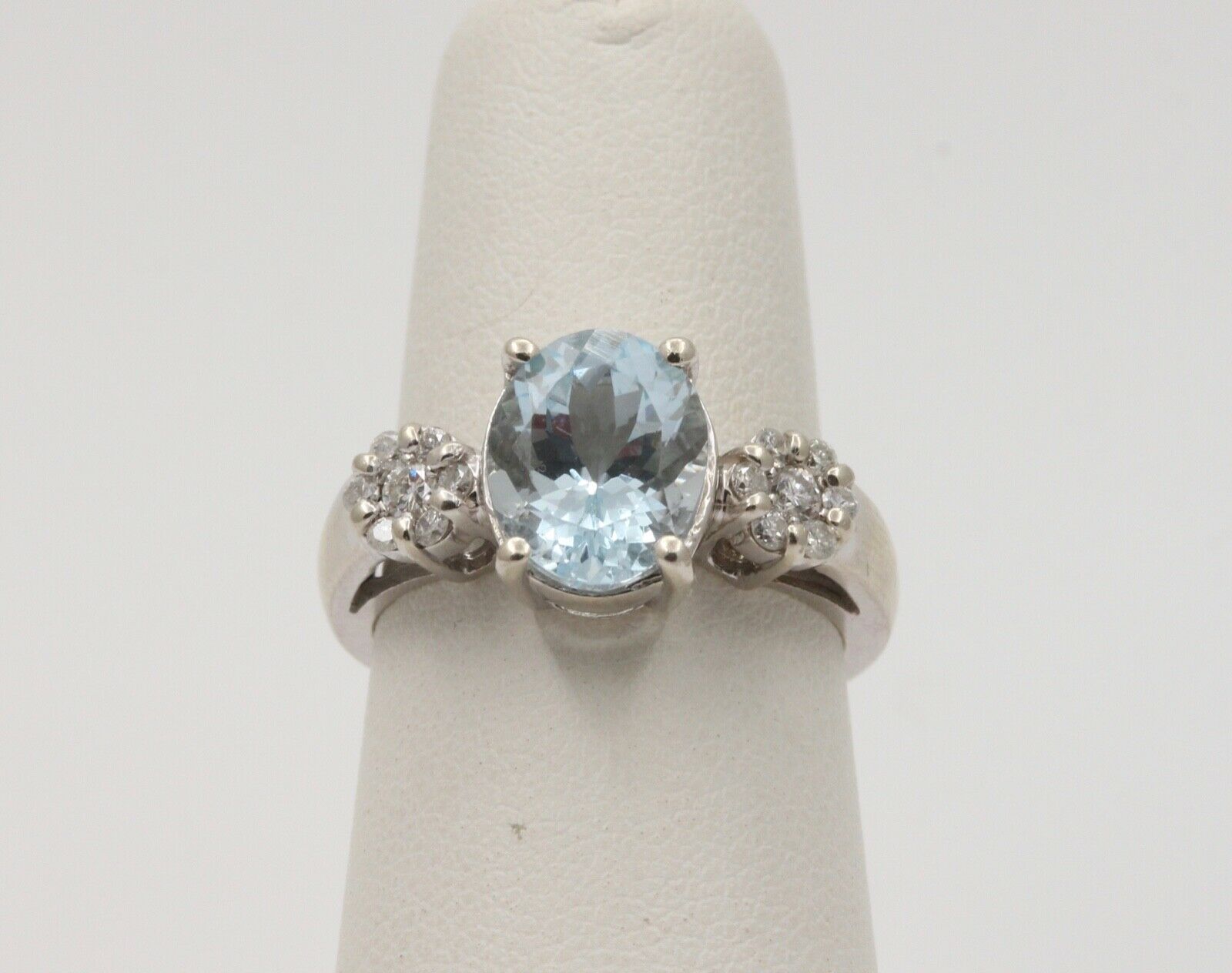 Vintage Oval Aquamarine Diamonds 14K White Gold Ring