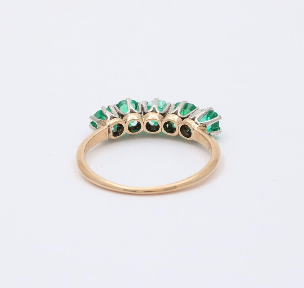 Vintage 14K Yellow Gold Emerald Five Stone Stacking Ring Band,Wedding Band.
