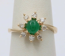 Load image into Gallery viewer, Vintage 14K Yellow Gold Emerald and Diamond Floral Ring, Engagement Ring
