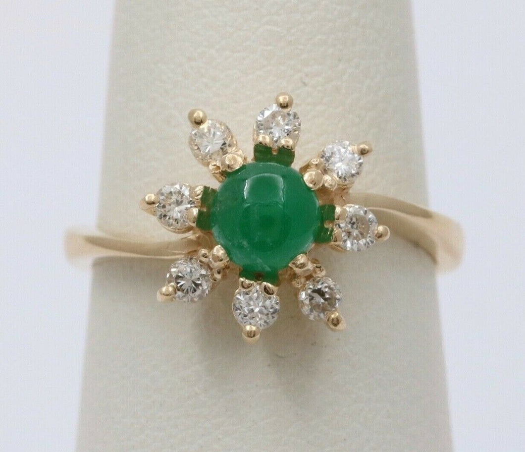 Vintage 14K Yellow Gold Emerald and Diamond Floral Ring, Engagement Ring