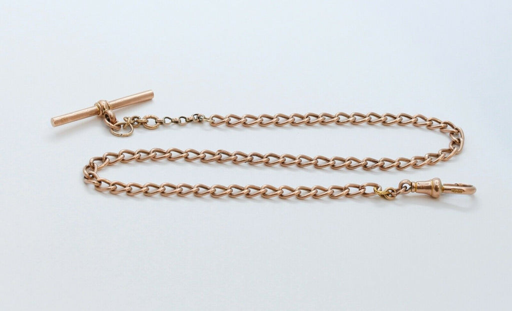 Victorian 14K Rose Gold Watch Chain Dog Clip Clasp T Bar Necklace