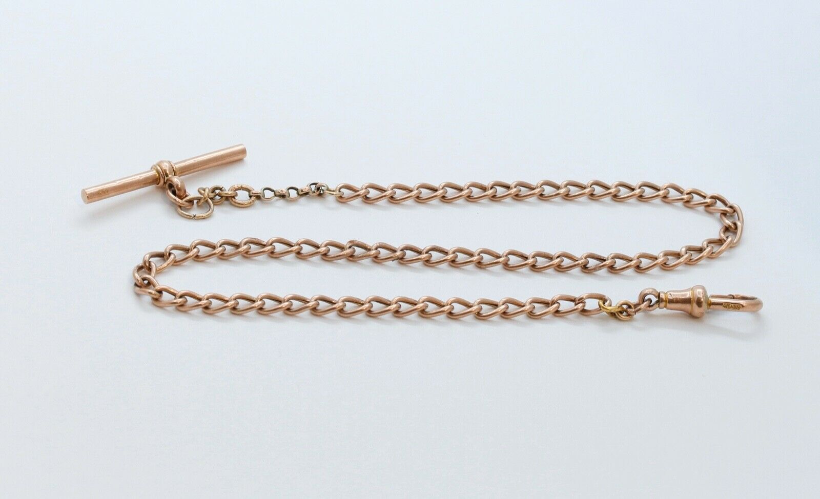 Victorian 14K Rose Gold Watch Chain Dog Clip Clasp T Bar Necklace