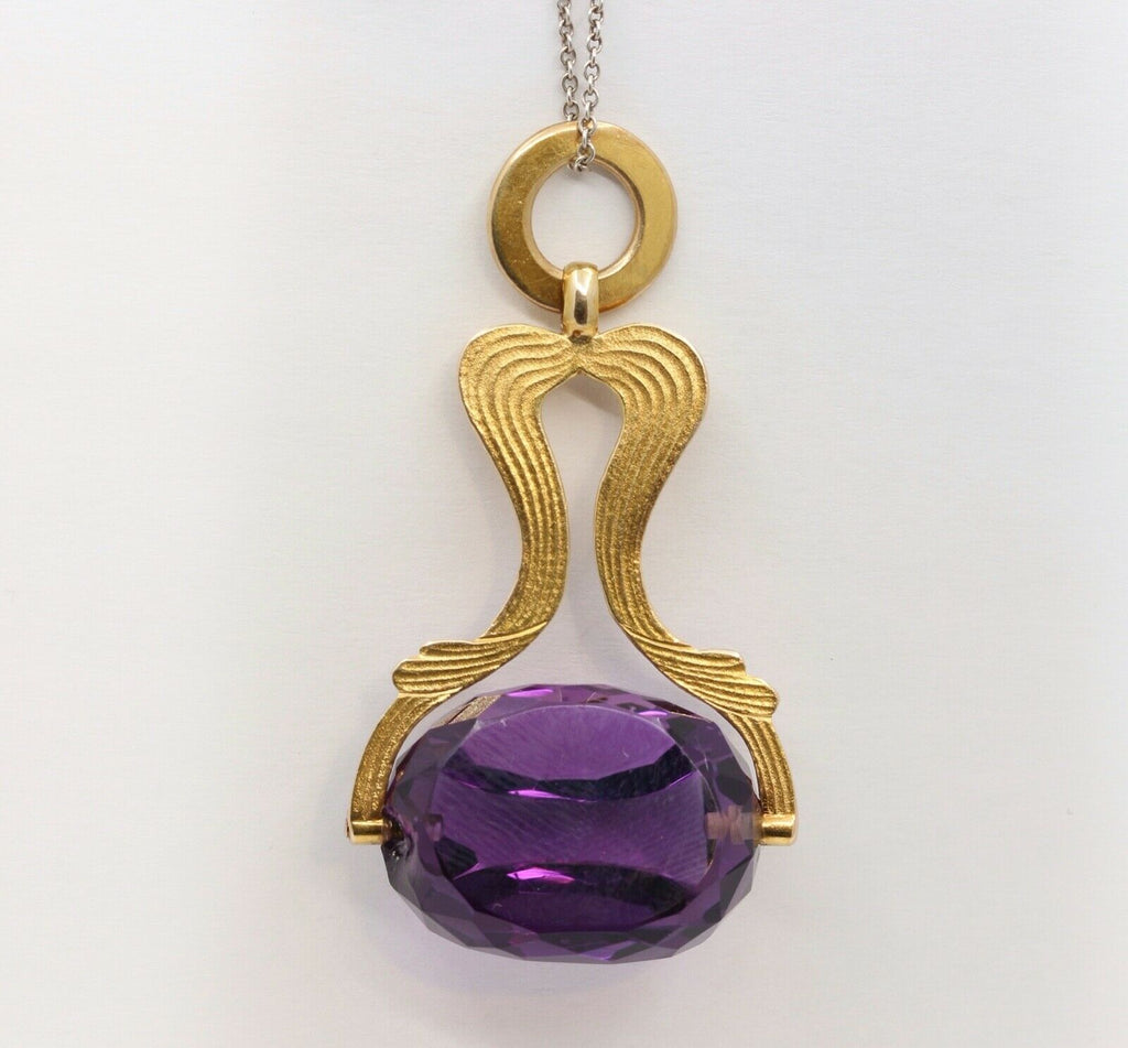Beautiful Victorian FOB Amethyst 14K Yellow Gold Swivel Stone Pendant