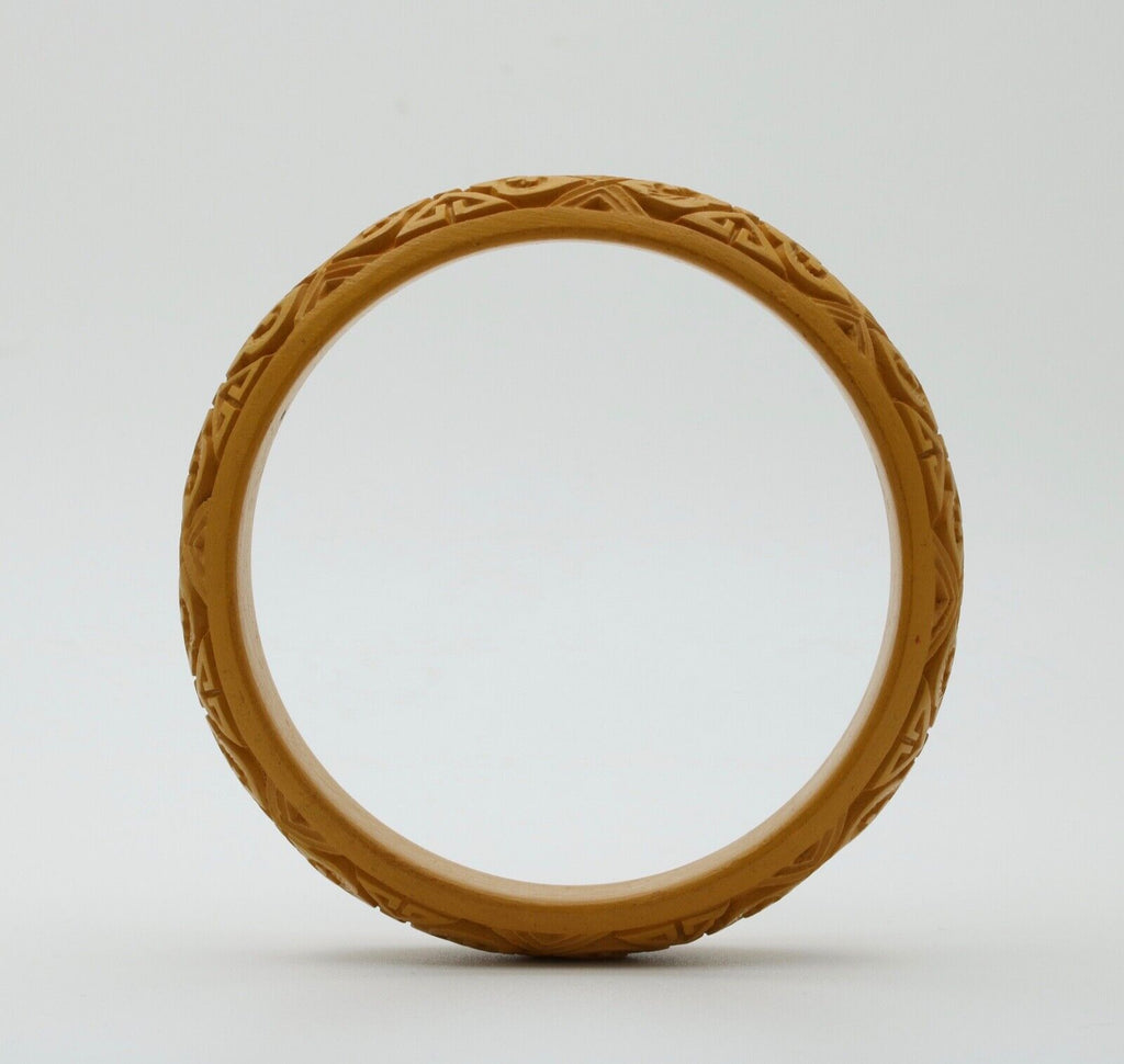 Vintage Yellow Carved Cinnabar Bangle, Bracelet.