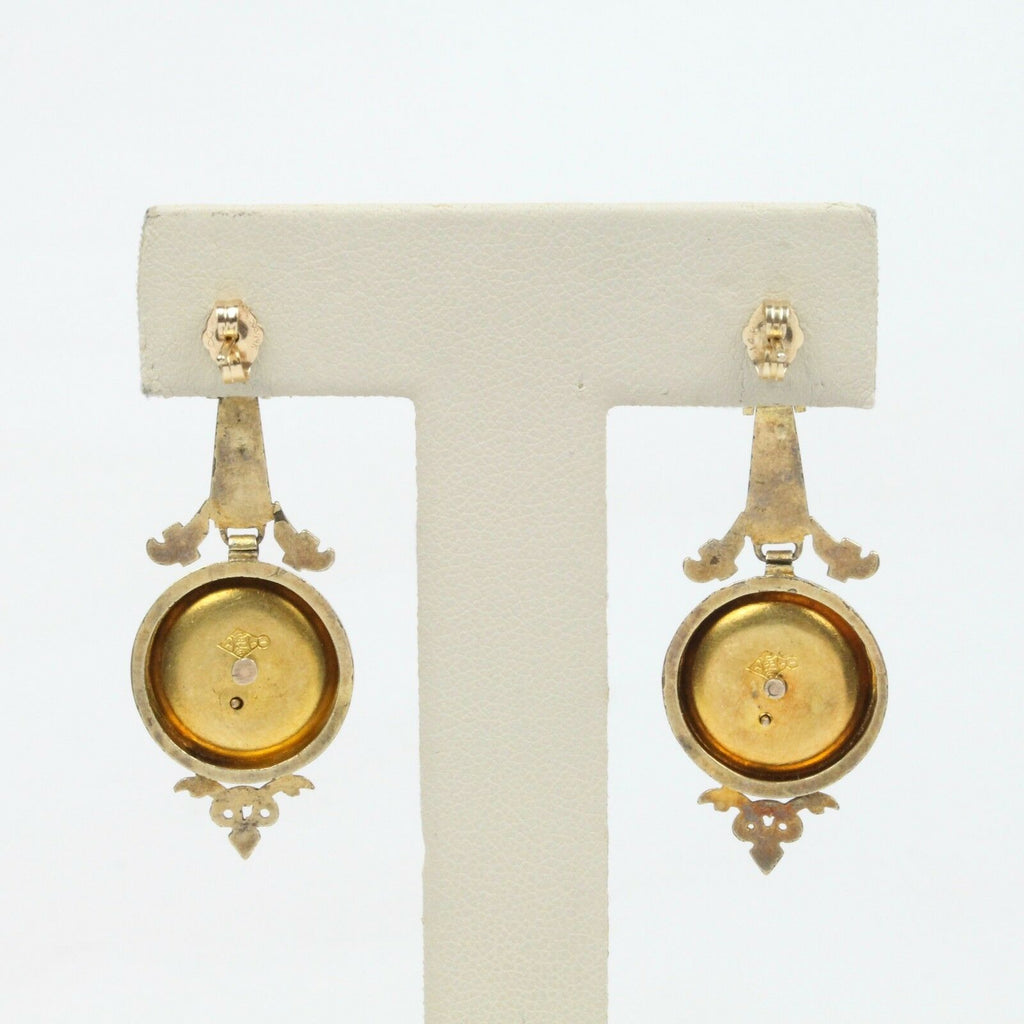 Victorian 18K Yellow Gold Seed Pearls Hanging Earrings