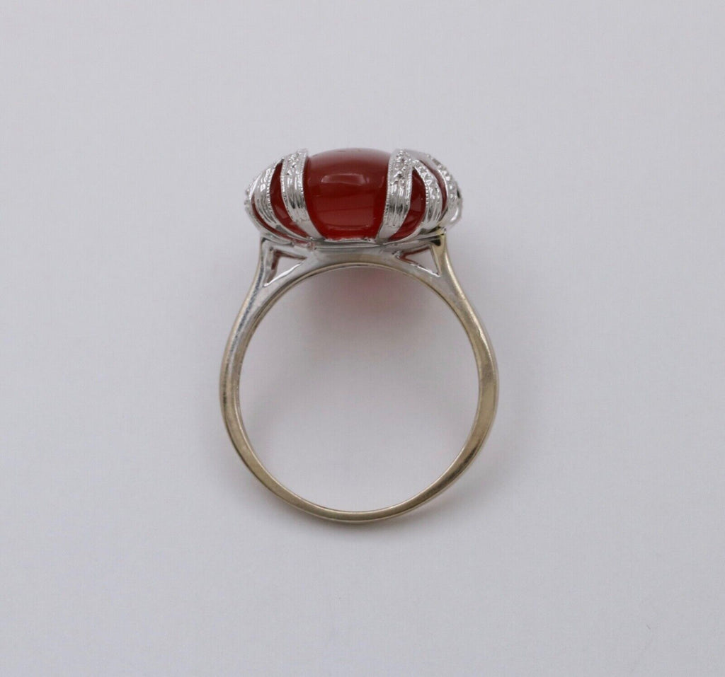 Vintage 14K White Gold Carnelian, Diamond Ring