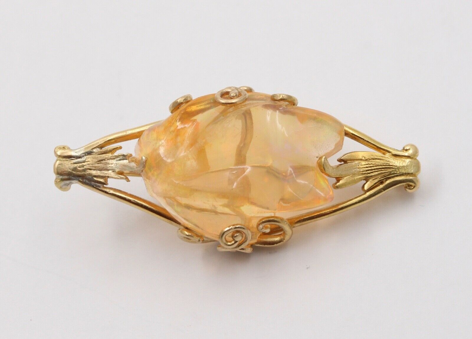 Tiffany and Co. Fire Opal 14K Yellow Gold Vintage Brooch Pin