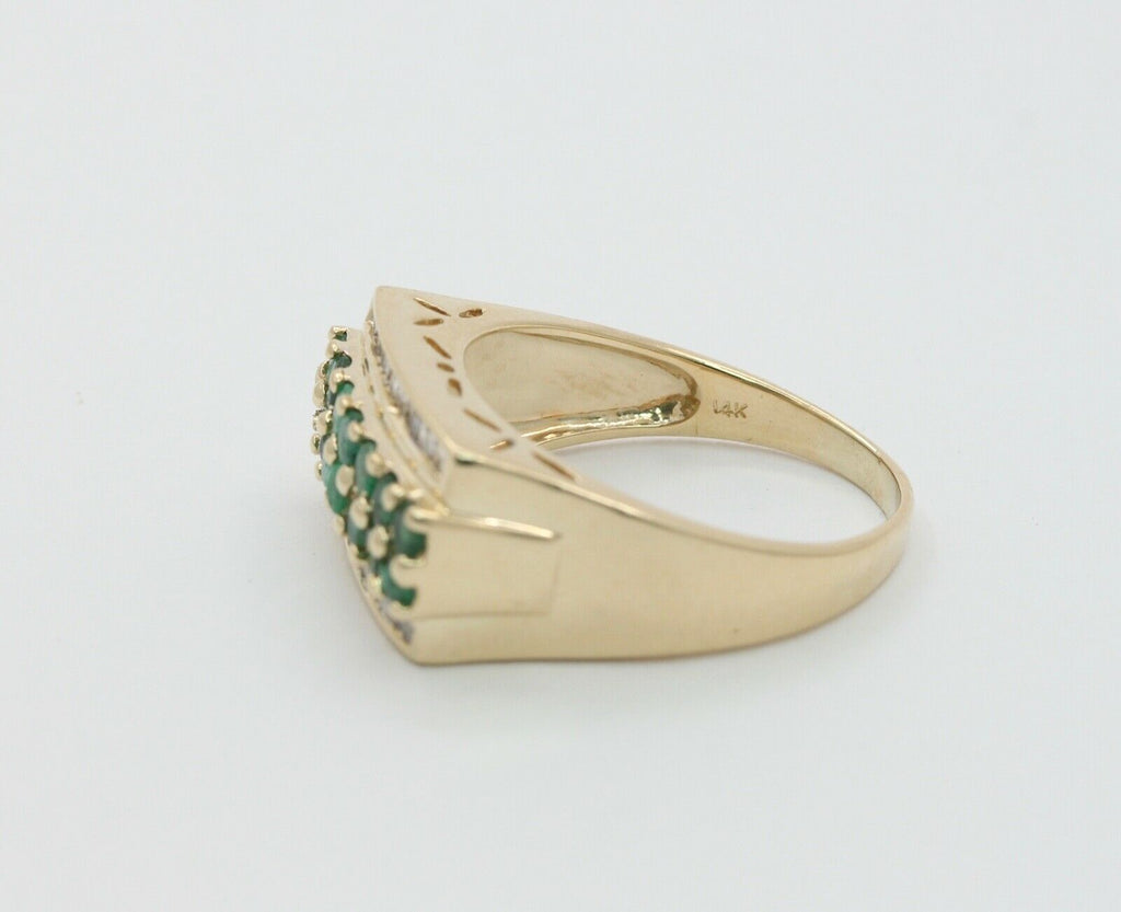 Vintage 14K Yellow Gold Emeralds Diamonds Unisex Ring