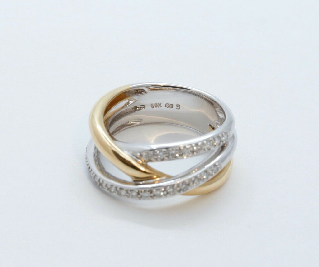 Vintage Diamonds 14K White Yellow Gold Trinity Ring