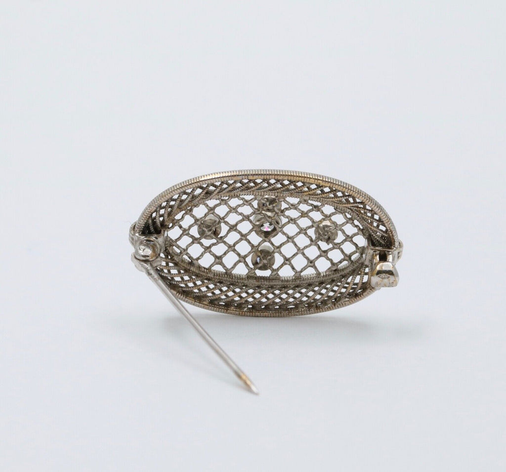 Antique Art Deco Filigree Diamond & Sapphire Brooch, Pin