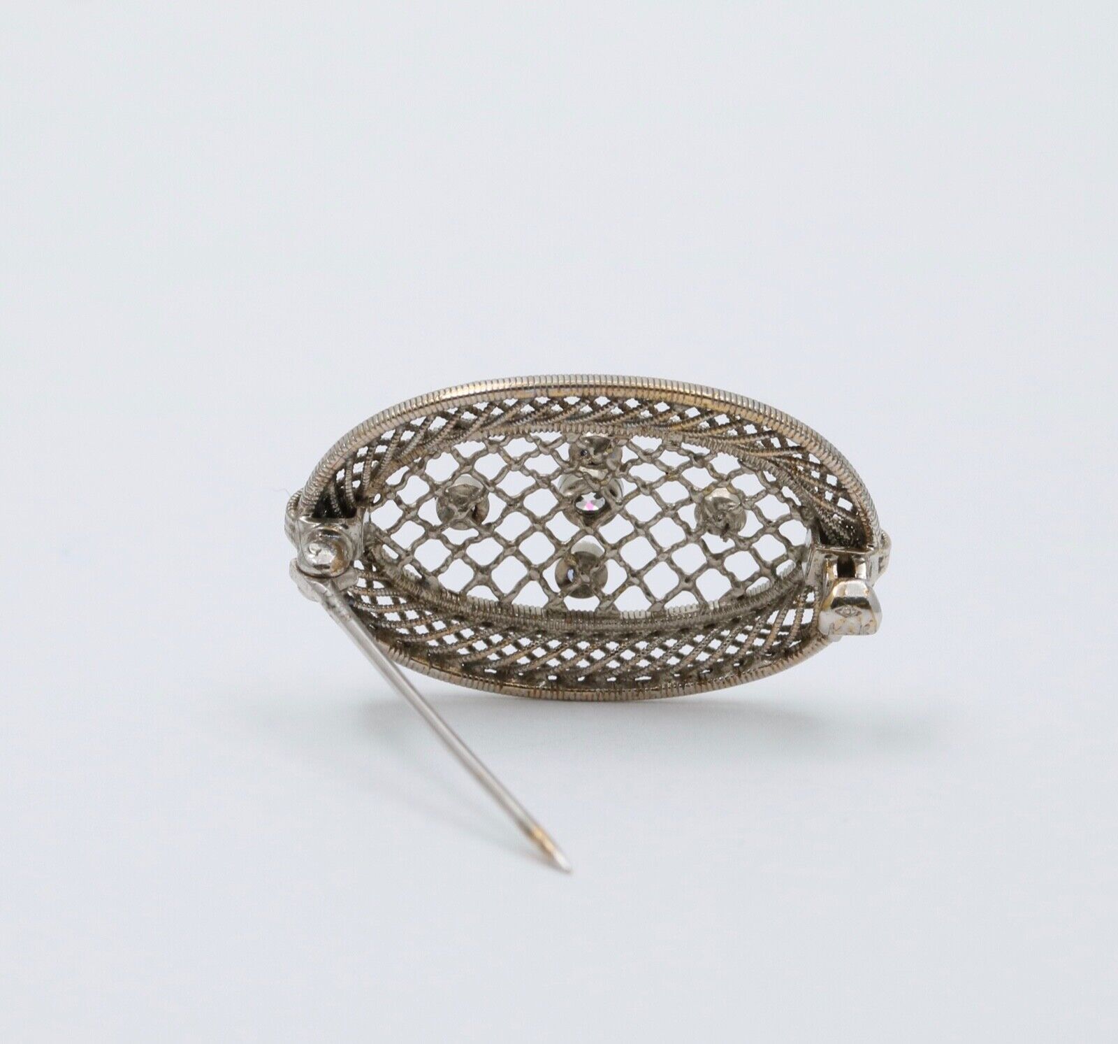 Antique Art Deco Filigree Diamond & Sapphire Brooch, Pin