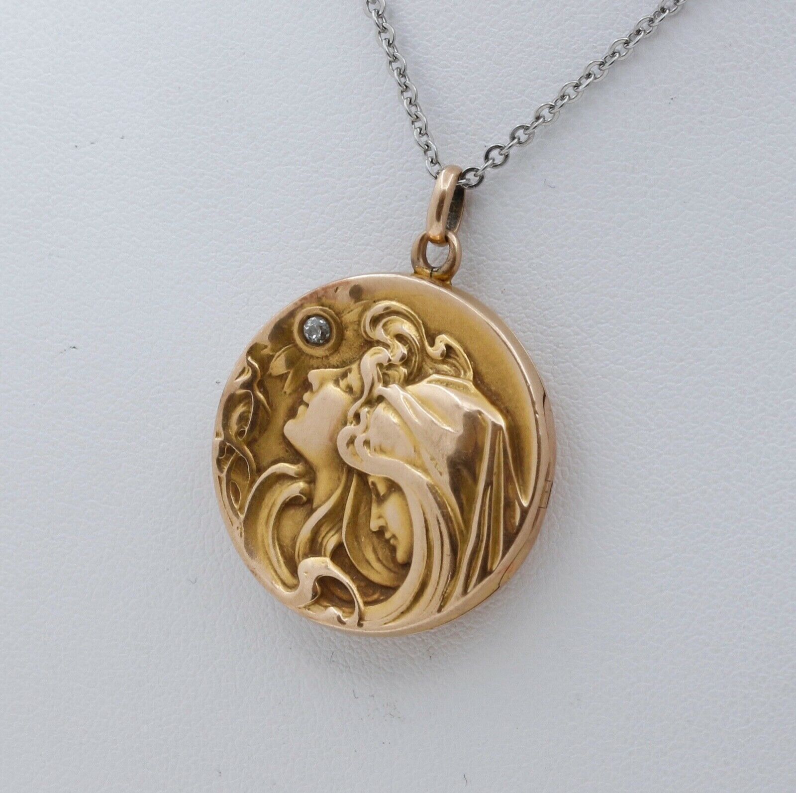 Victorian Repousse "Ladies Under The Star" Locket Pendant