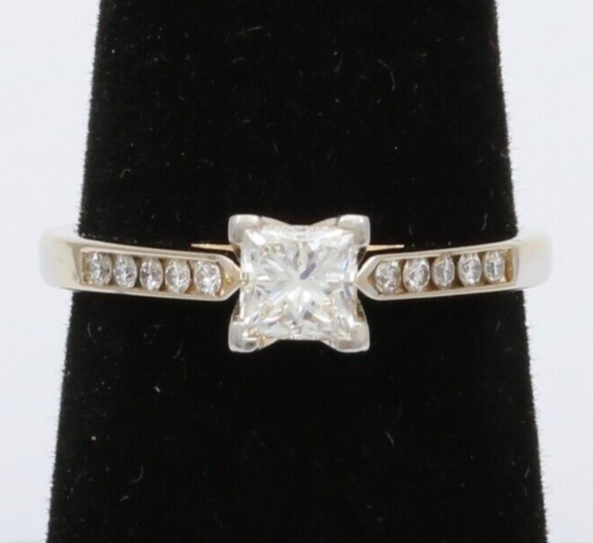 Vintage 18K Gold Princess Cut Diamond 18K WG Platinum Engagement Ring Band