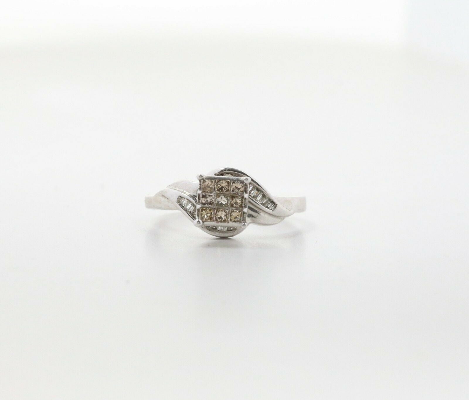 Champagne Colored Diamond Square 14K White Gold Engagement Ring
