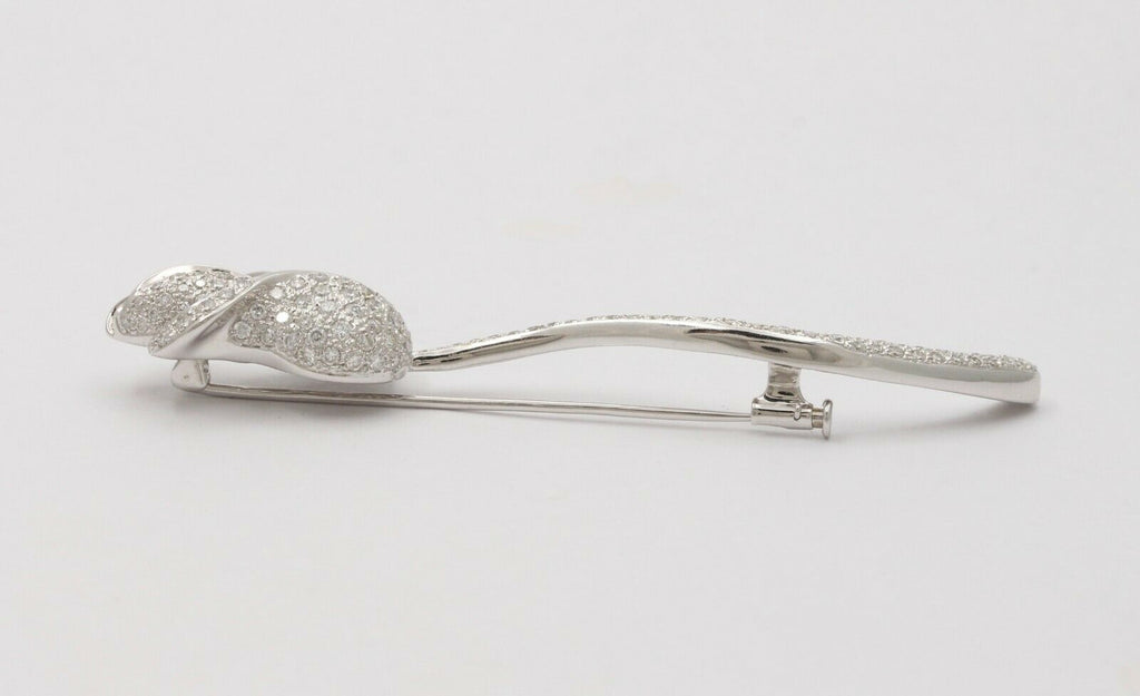 Vintage Estate Elegant Rose Flower Brilliant Cut Diamonds 18K White Gold Brooch,