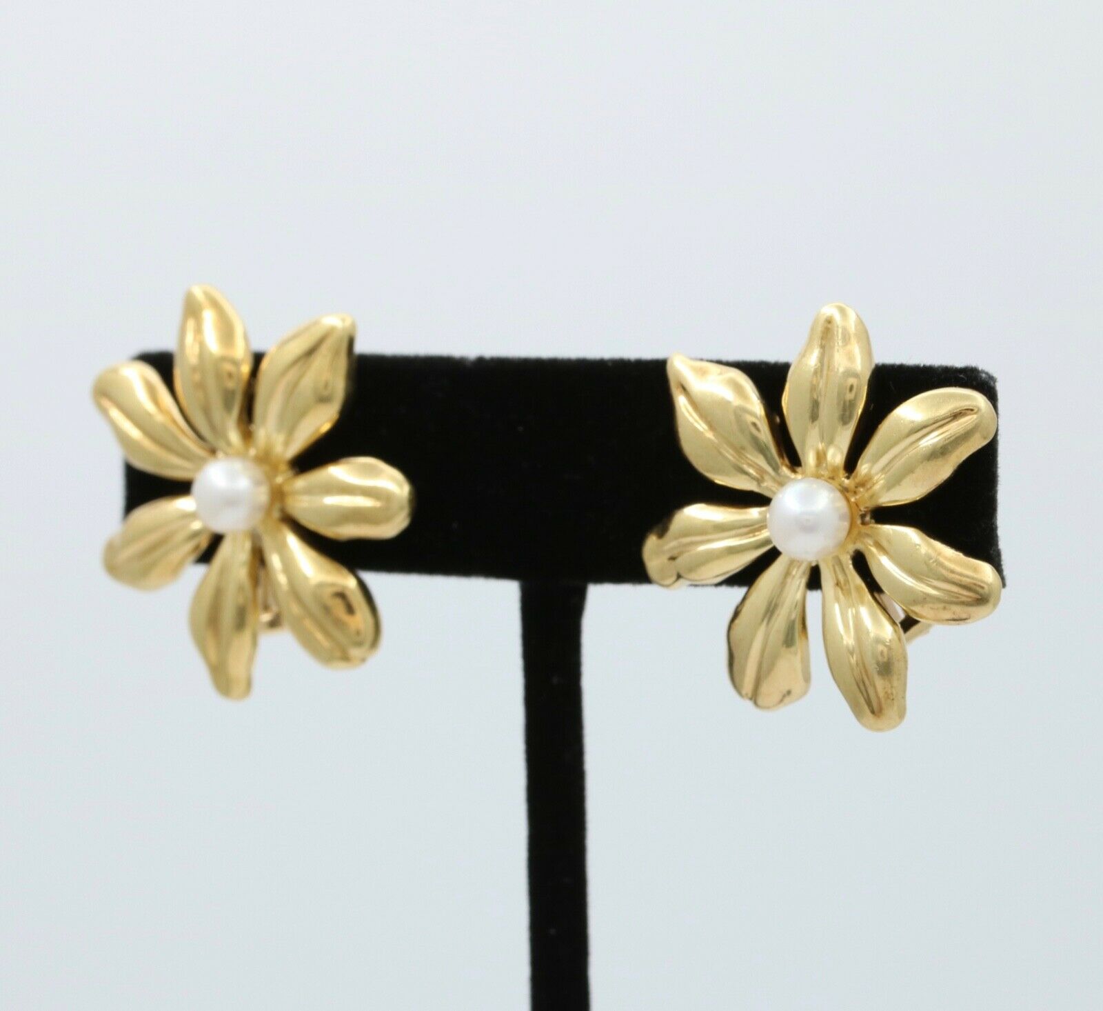 Tiffany and Co. Flower 18K Yellow Gold Pearl French Clip Earrings