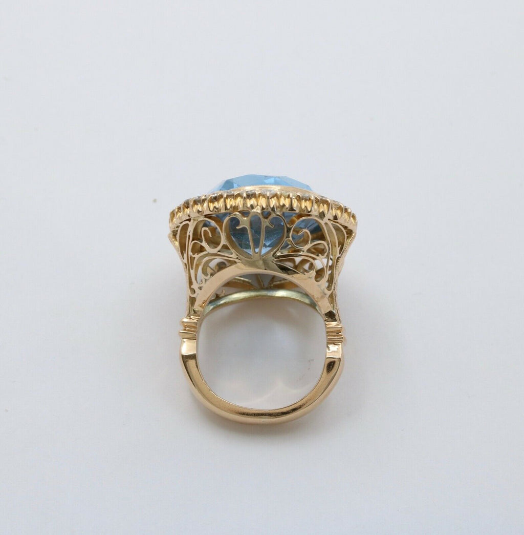 Vintage 24 Carat Blue Topaz Diamonds 14K Yellow Gold Ring