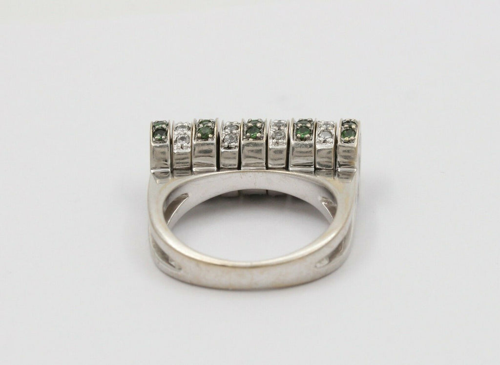 Sonia B 18K White Gold Interactive Diamonds and Green Garnet Movable Ring Band.
