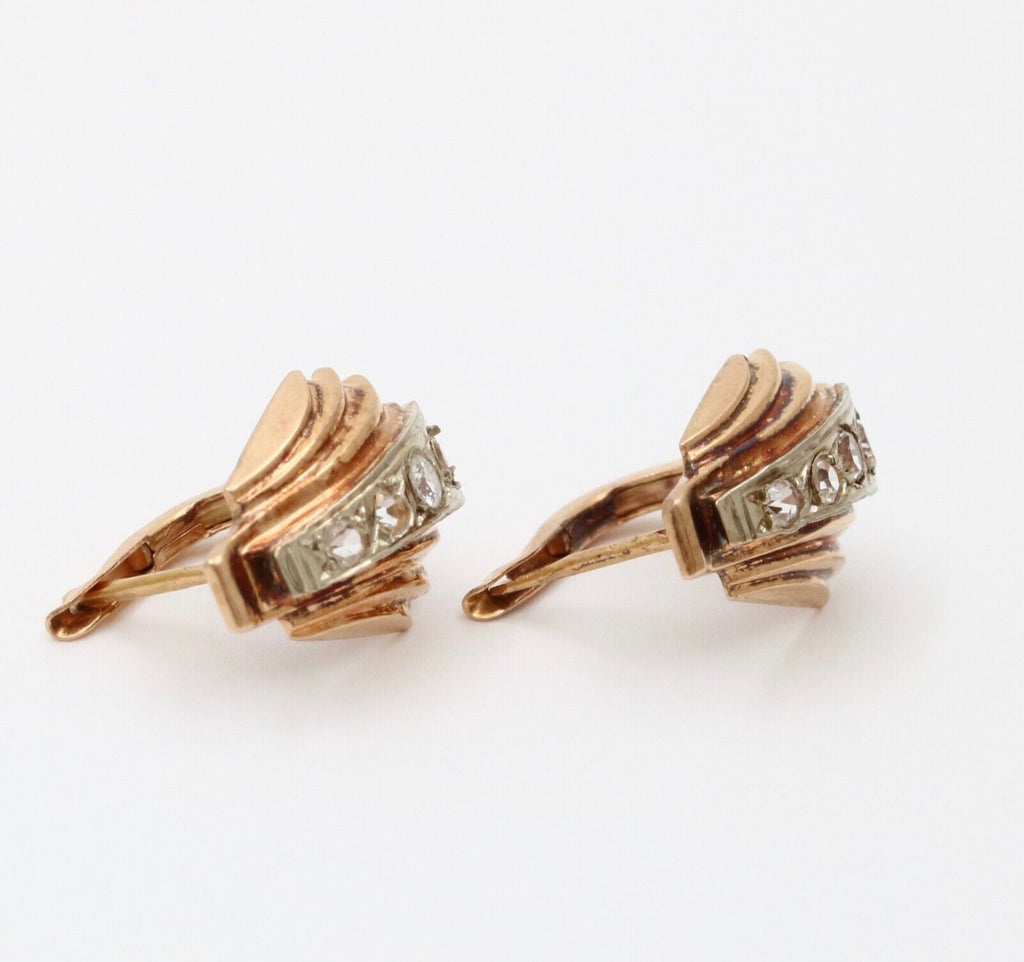 Vintage French 18K Yellow Gold Diamond Earrings