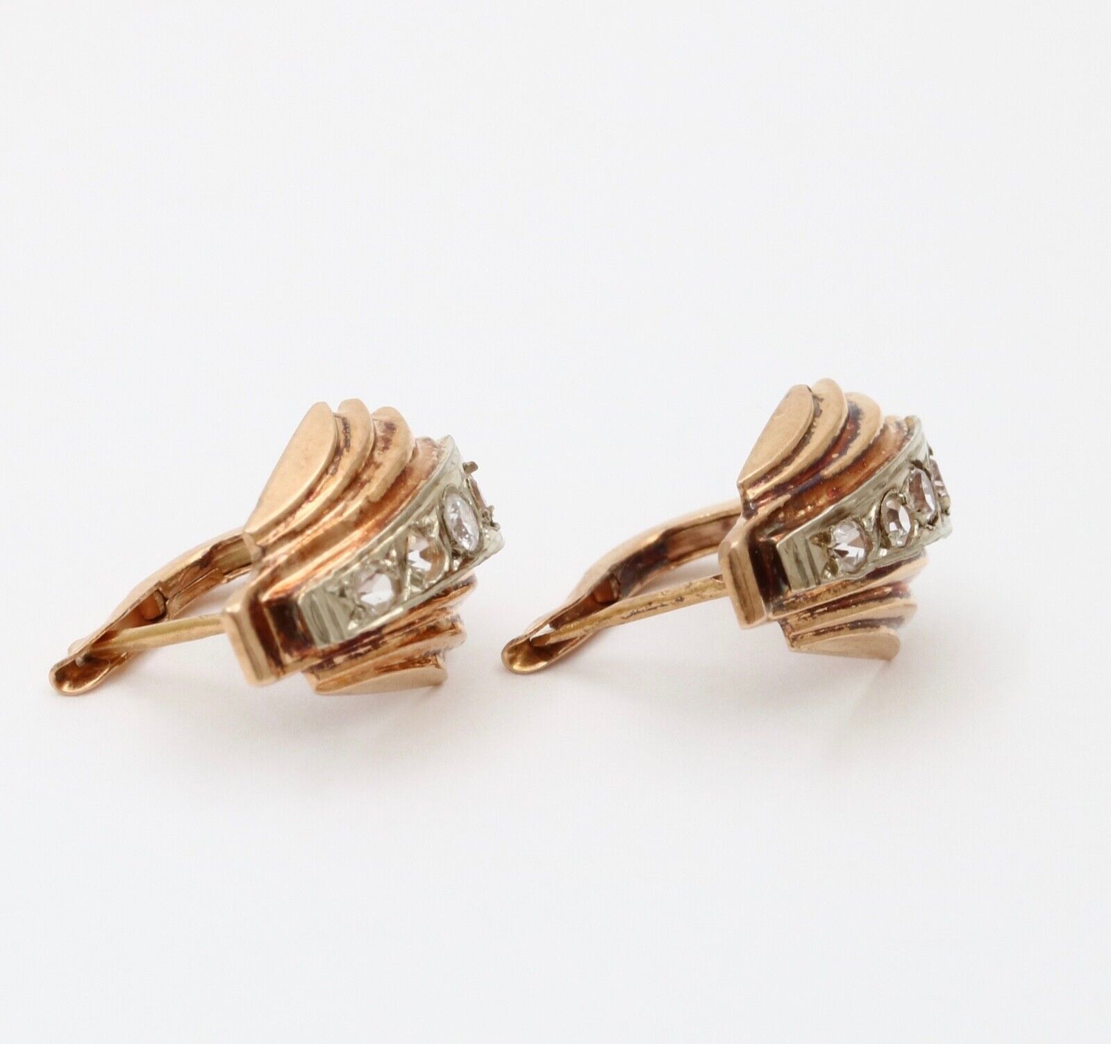 Vintage French 18K Yellow Gold Diamond Earrings