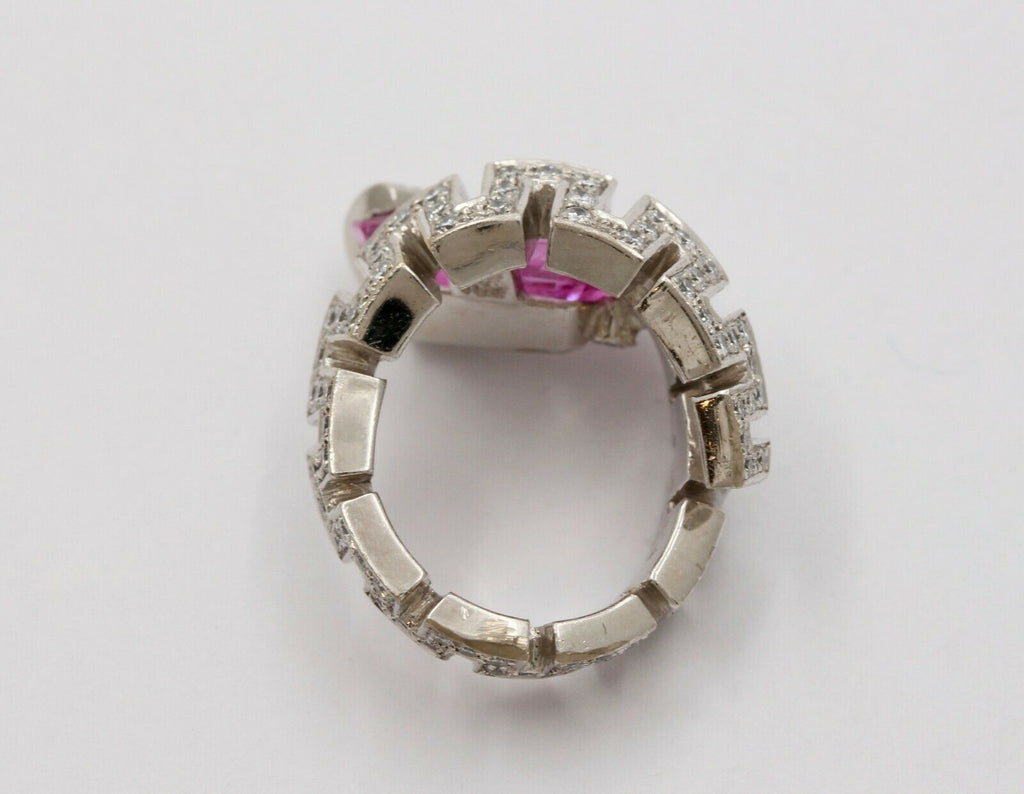 Amazing Rectangle Pink Topaz Spiral Snake Platinum Ring, Statement Ring