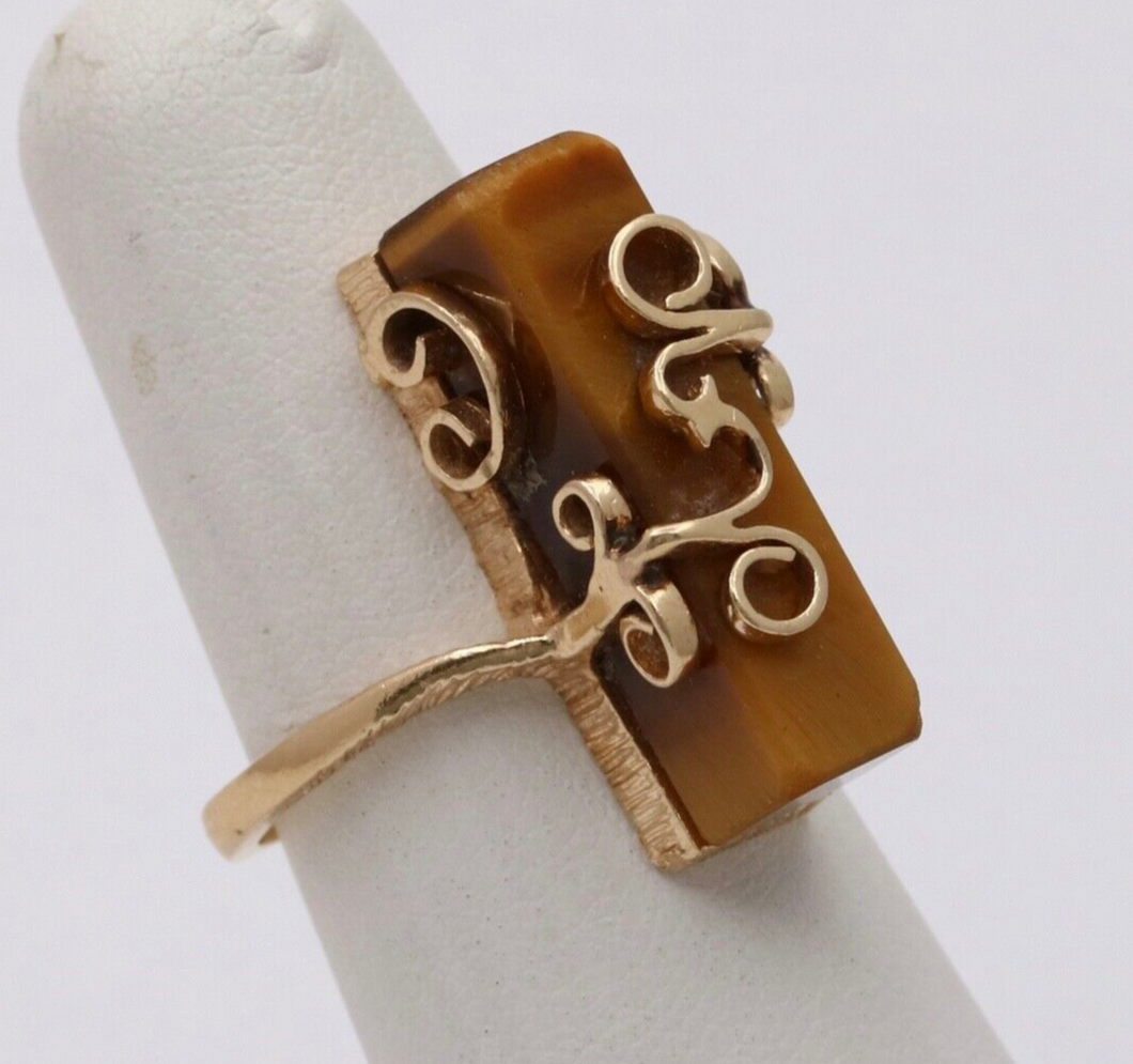 Vintage 14K Yellow Gold Tiger Eye Swirling Ring