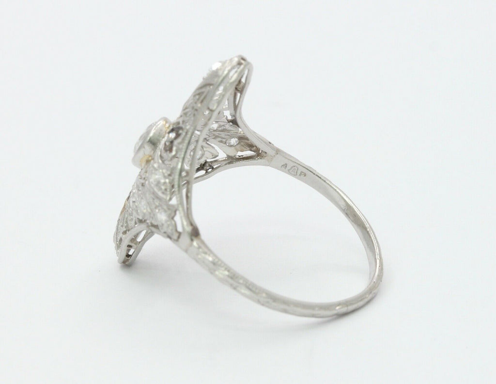 Art Deco 18K White Gold Diamonds Filagree Ring