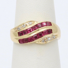 Load image into Gallery viewer, Vintage 14K Yellow Gold Ruby &amp; Diamond Infinity Ring Band
