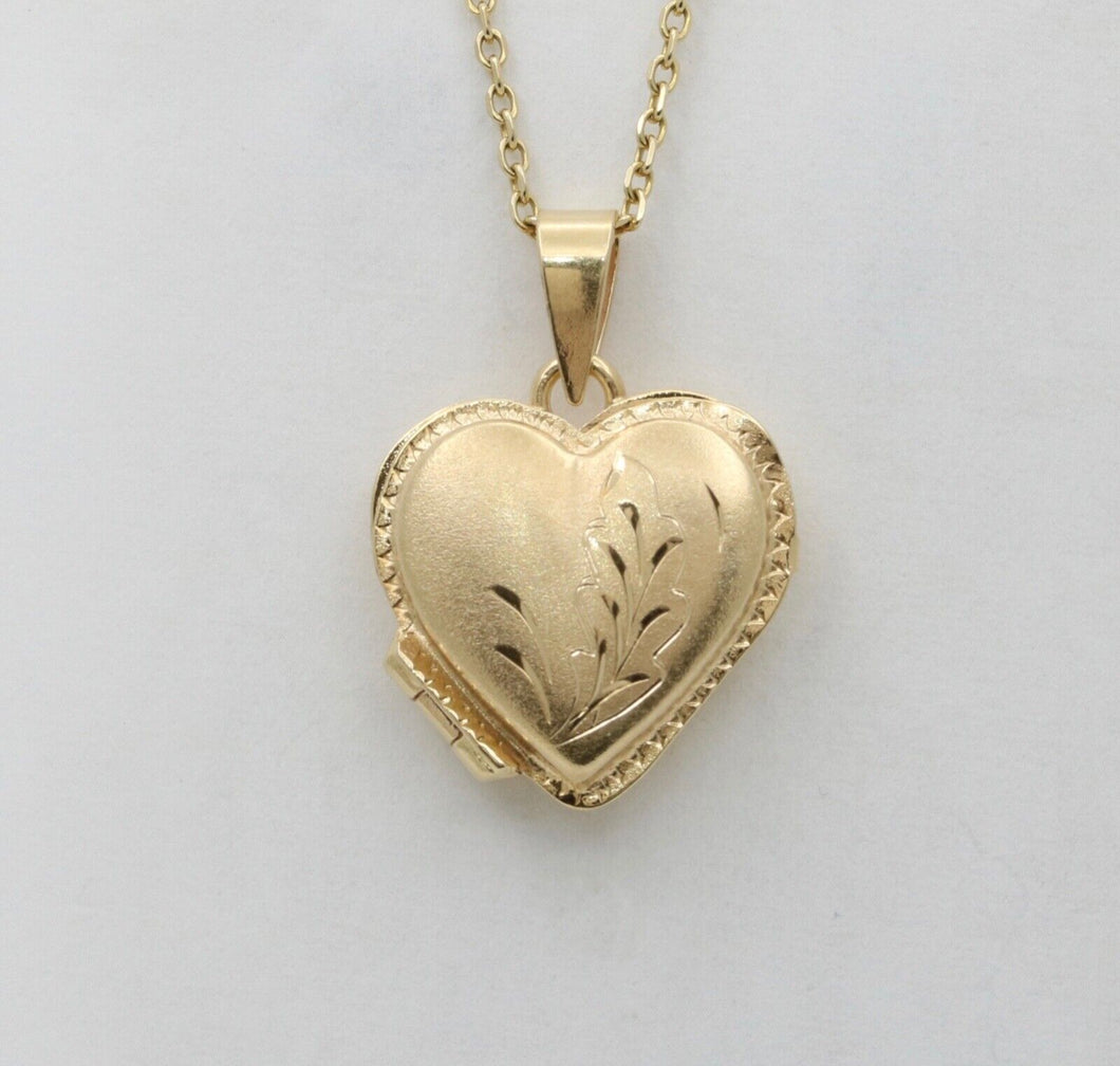 Vintage 14K Yellow Gold Heart Locket Pendant Charm