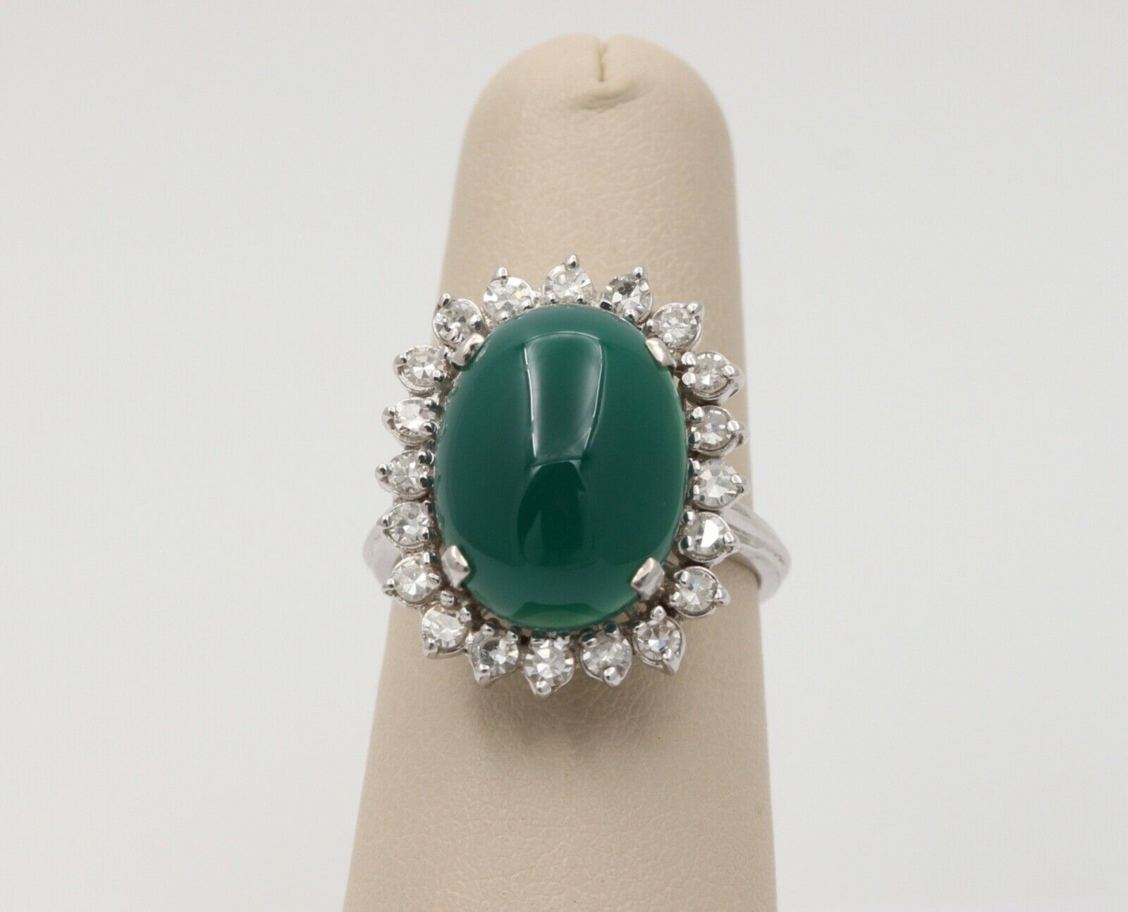 Vintage Statement Cocktail Diamonds Green Stone Ring