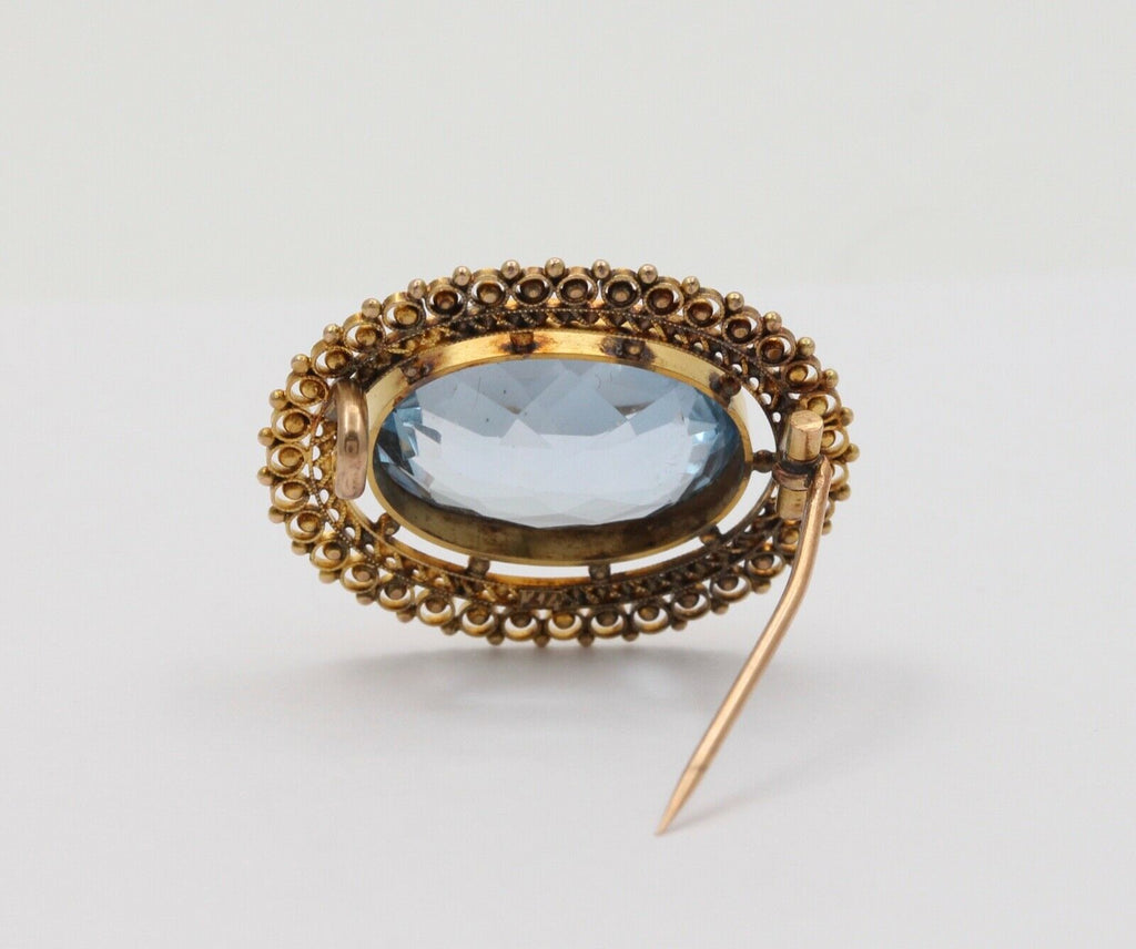 Antique Victorian Etruscan Revival Blue Spinel Brooch Pin