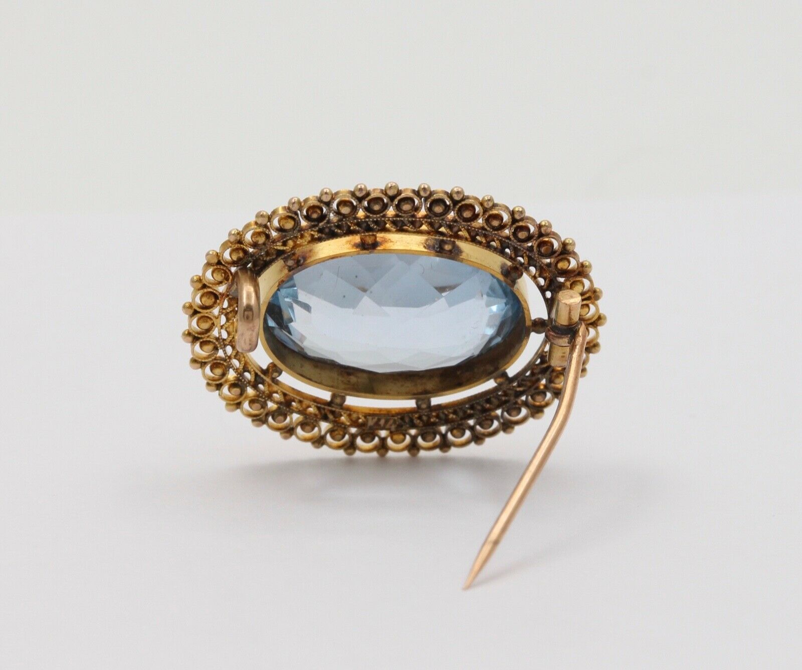 Antique Victorian Etruscan Revival Blue Spinel Brooch Pin
