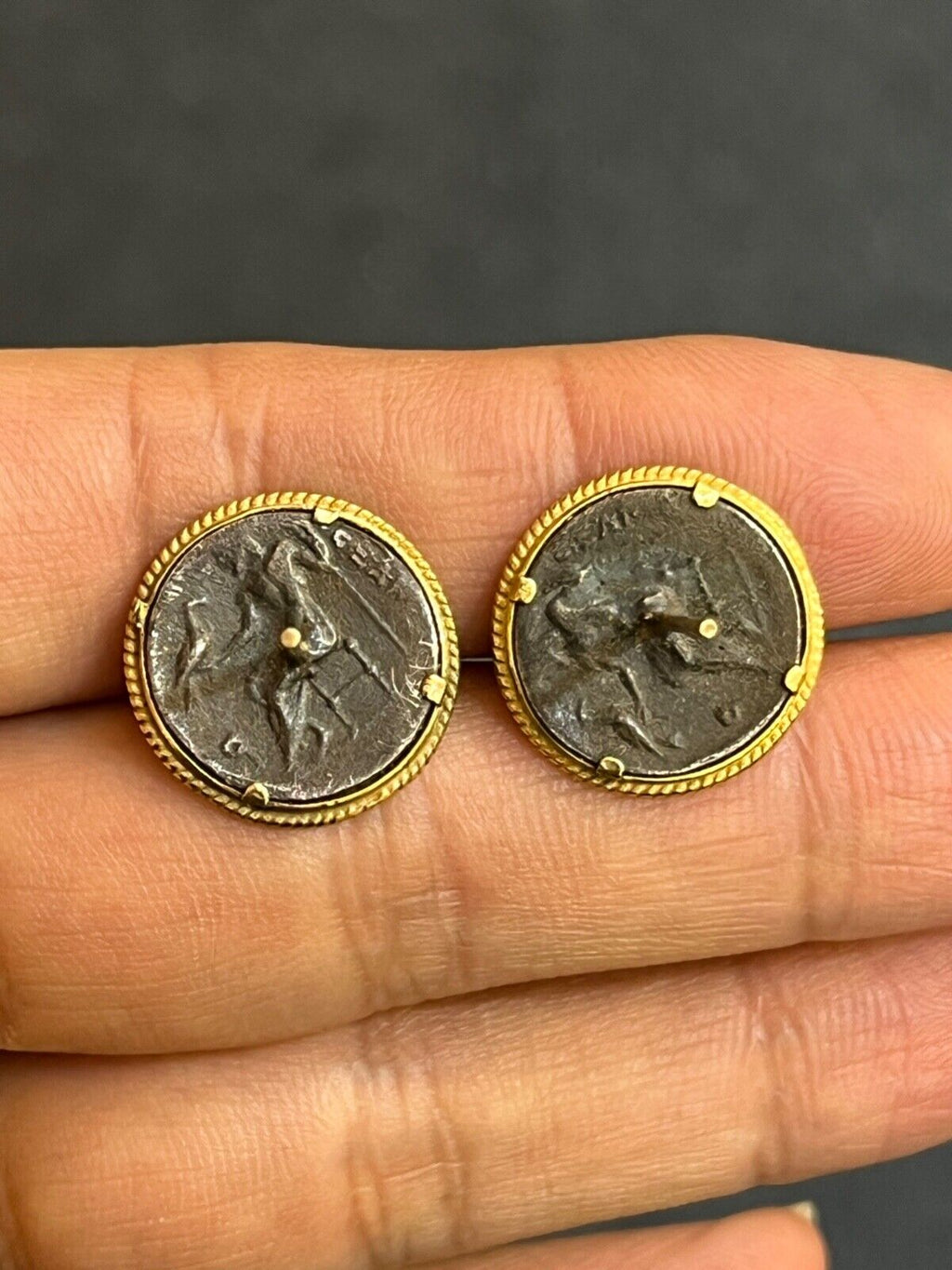 Vintage 14k Yellow Gold Ancient coin Alexander III 'the Great', Posthumous Studs