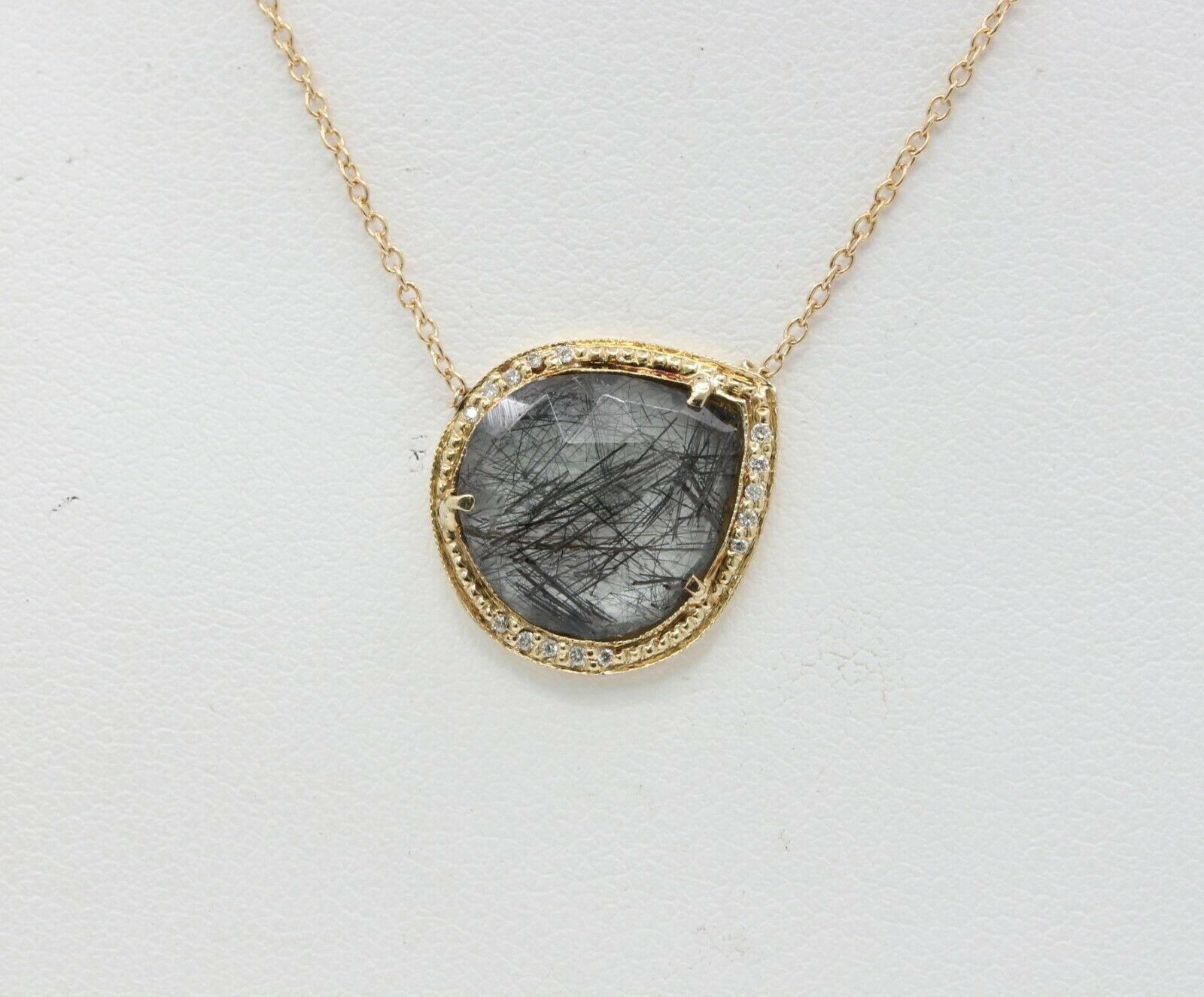 Vintage 14K Yellow Gold Sagenitic Quartz Diamond Pendant