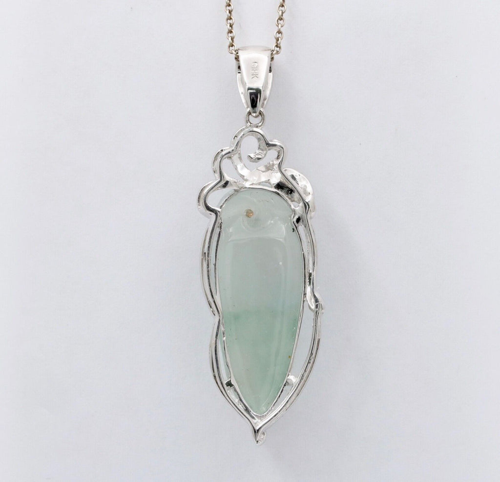 Vintage 18K White Gold Longevity Peach Jade Pendant