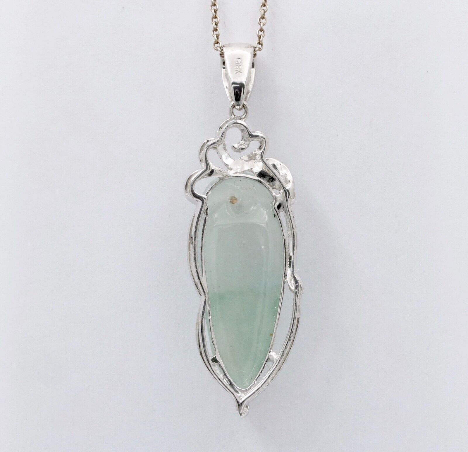 Vintage 18K White Gold Longevity Peach Jade Pendant