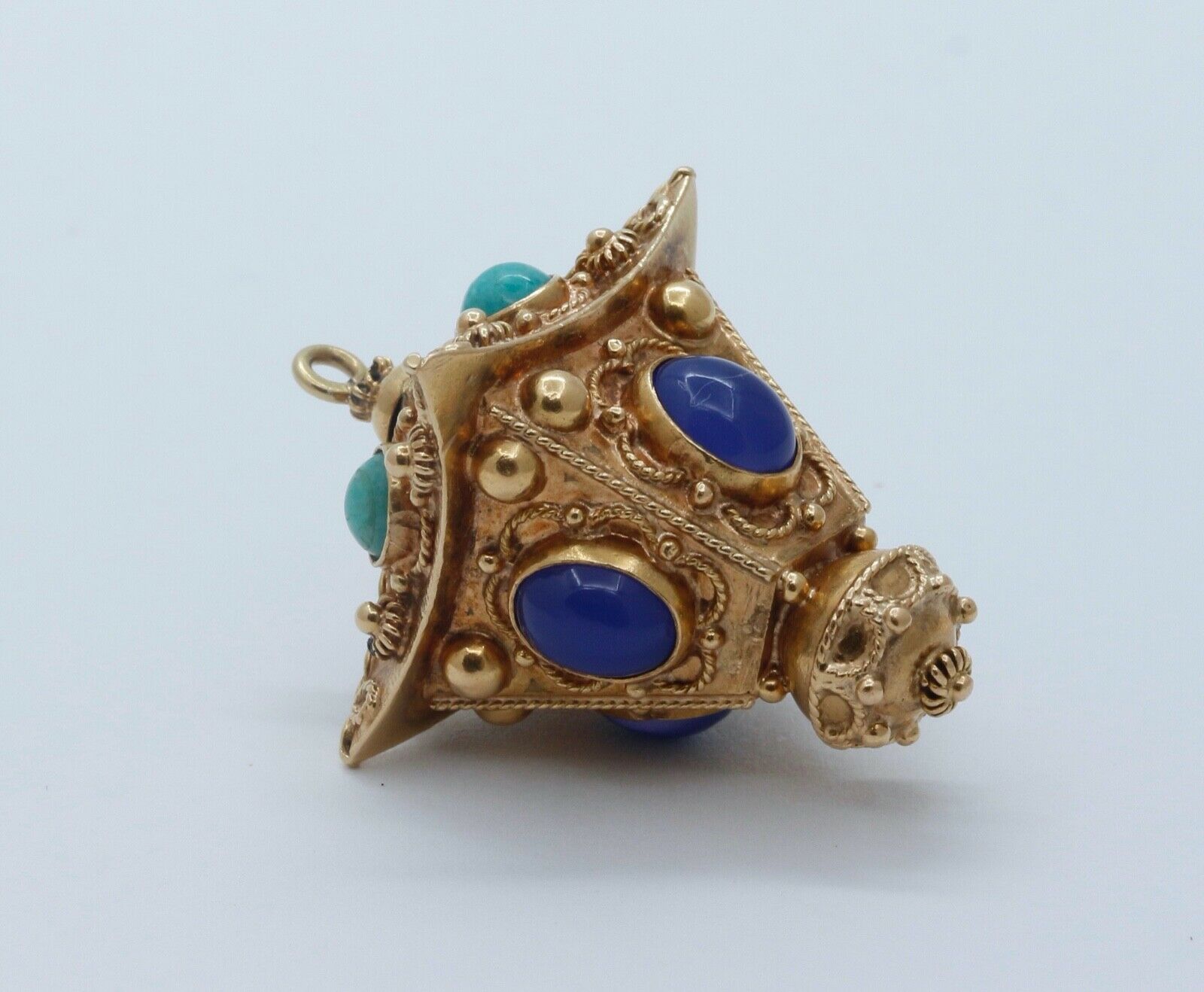 Victorian Street Lantern 18K Yellow Gold Chalcedony Turquoise Pendant