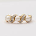 Vintage 14K Yellow White Gold Pearls Diamonds Ring