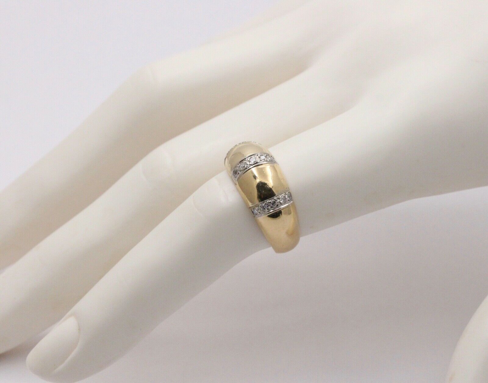 Vintage Diamond Yellow White Gold Dome Ring