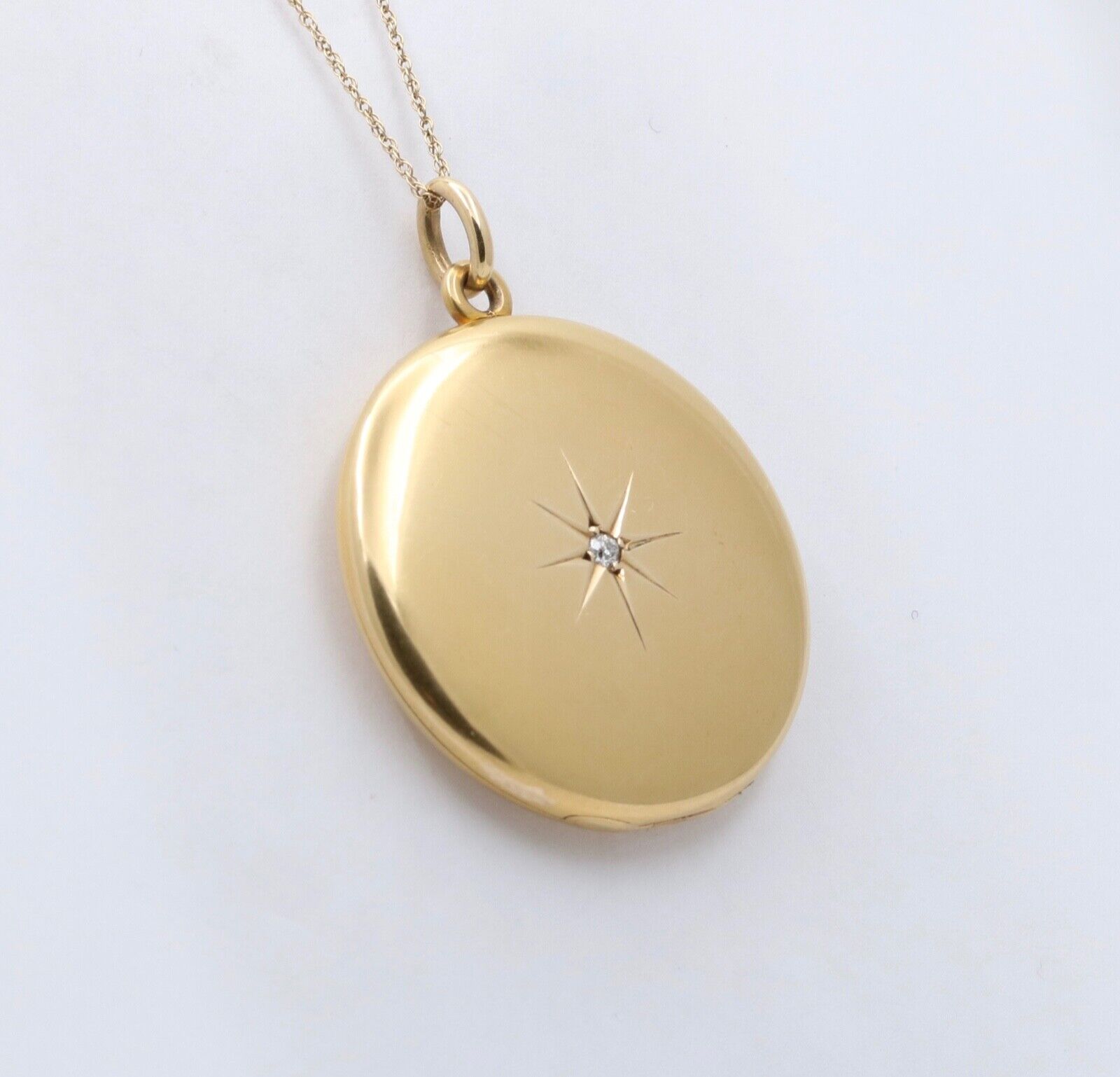 Antique Victorian 14K Yellow Gold DIamond Star Locket Pendant