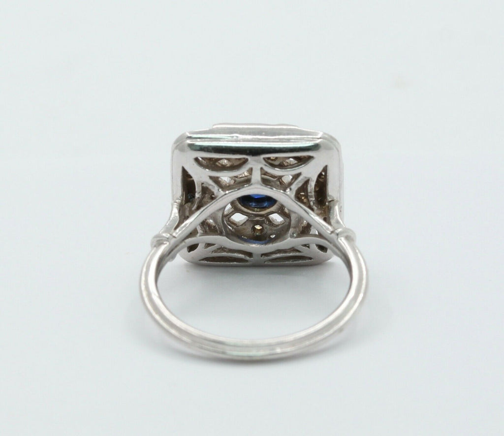 Vintage 18K White Gold Sapphire & Diamond Alternative Engagement Ring