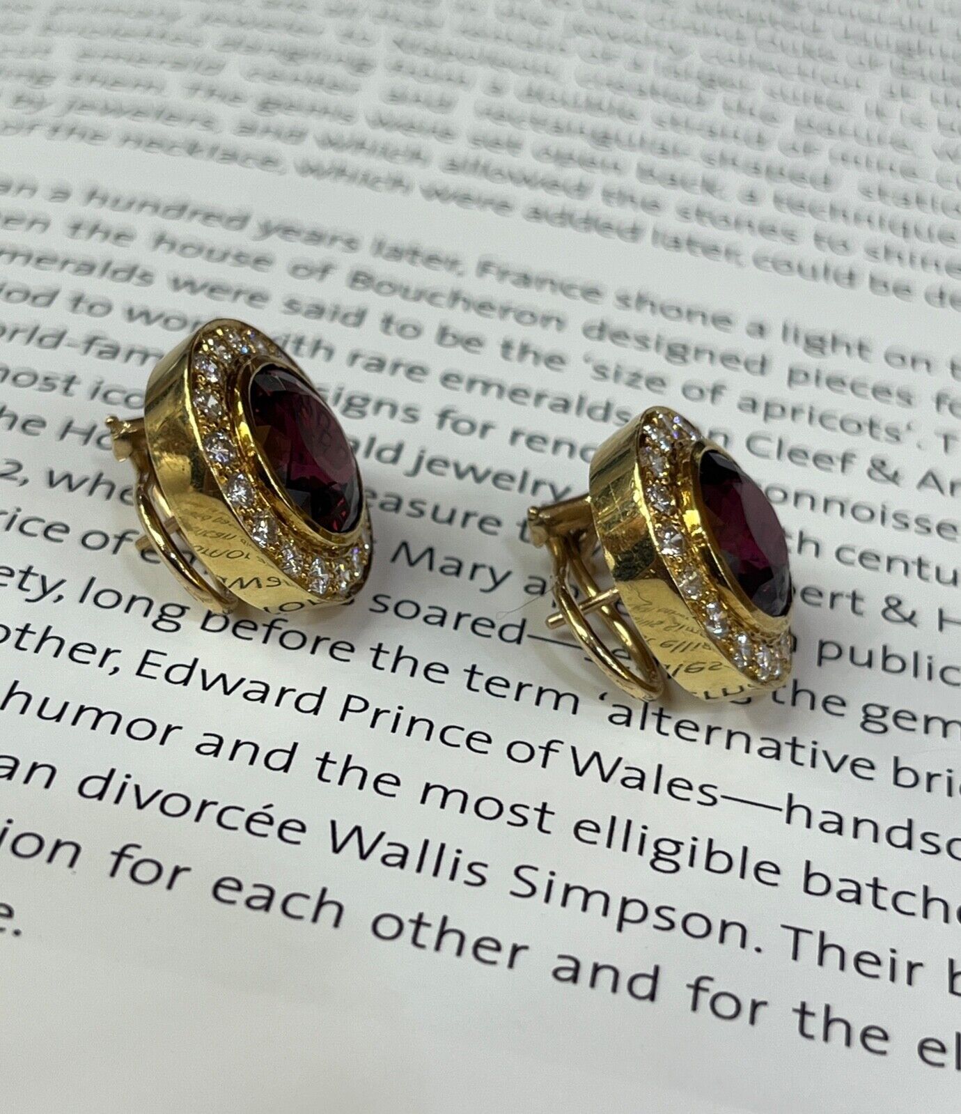 Vintage Rhodolite Garnet & Diamond Halo 18K Yellow Gold Earrings